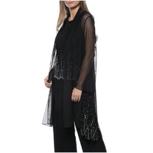 MARINA Women's Black Chiffon Sheer Beaded Jacket Size 16